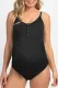 Black Ribbed Snap Front One-piece Maternity Swimsuit