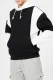 Черный мужской пуловер с длинными рукавами с цветными блоками и толстовкой с капюшоном