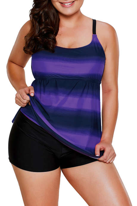 Lila Riemchen Aushöhlen Zurück Plus Size Tankini