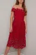 Fiery Red Off Shoulder Short Sleeve Crochet Prom Dress