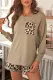Brown Solid Long Sleeve and Leopard Shorts Loungewear