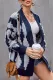 Blue Buttoned Patterned Knit Cardigan