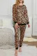 Brown Leopard Print Long Sleeve Pants Loungewear Set