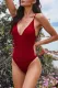 Fiery Red V Neck One Piece Swimsuit