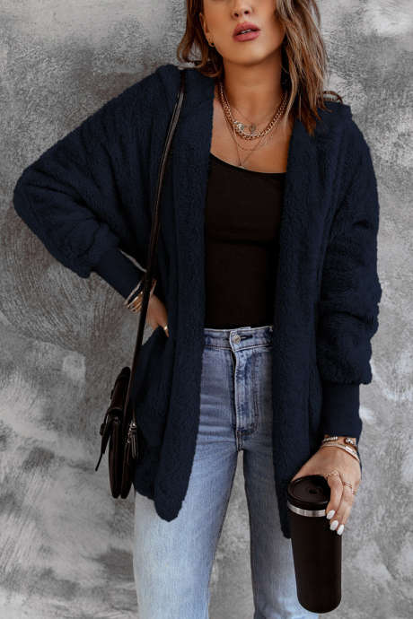 Veste ouverte à capuche en polaire douce bleu rose