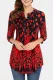 Fiery Red Floral Notch Neck Pin-tuck Tunic