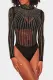 Black Iridescent Rhinestone Studded Mock Neck Long Sleeves Bodysuit