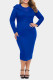 Blue Mesh Neck Patchwork Plus Size Midi Dress