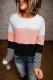 Pink Stylish Colorblock Splicing Stripes Top