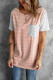 Pink Striped Short Sleeve Contrast Color T-Shirt with Pocket