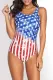 Flag Print Stars and Stripes Criss Cross Back One Piece Swimsuit
