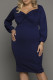 Blue Red Long Sleeve Front Knot Plus size Midi Dress