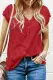 Fiery Red Buttoned Detail Cotton Blend Short Sleeve T-shirt