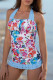 Blue Open Back Ruched Halter Top Shorts Tankini Set