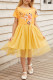أصفر قصير الأكمام الأزهار صد الإمبراطورية الخصر فستان أطفال من التول