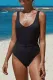 Black Ribbed One-piece Swimsuit with Belt
