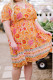 Mini vestido naranja con escote en V profundo floral de talla grande