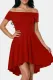 Mini-robe rouge vif haut bas à manches courtes et épaules dénudées