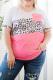 T-shirt grande taille rose à rayures et épissures de blocs de couleurs