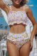 White Floral Print Crop Top High waisted swimsuit Set