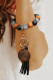 Porte-clés pompon bracelet en perles de bois léopard noir