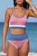Pink Spaghetti Straps Colorblock Ribbed High waisted swimsuits