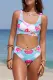 Pink U-neckline Tropical Print High Waisted Swimsuit