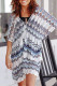White Scalloped Stripes Knitted Slits Oversized Beach Cover Up