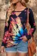 Блузка с длинным рукавом и вырезом цвета радуги с принтом тай-дай