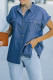 Blue Short Sleeve Buttoned Denim Shirt with Pocket
