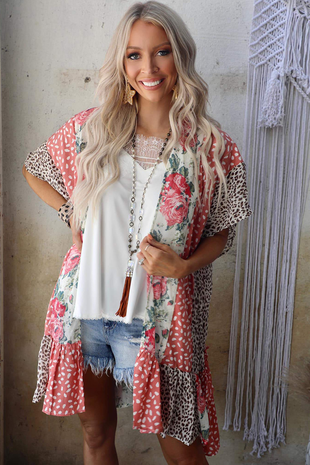 $8.9 Wild Rose Floral Animal Print Kimono Wholesale