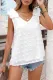 White Swiss Dot Woven Sleeveless Top With Ruffled Straps