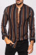 Brown Striped Print Buttons Men's Long Sleeve Shirt
