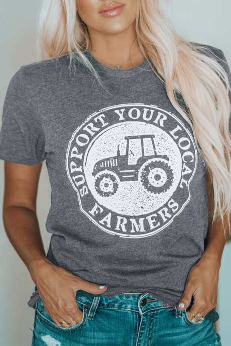 Camiseta gráfica gris APOYE A SUS AGRICULTORES LOCALES