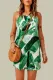 Green Leaf Print Sleeveless Dress