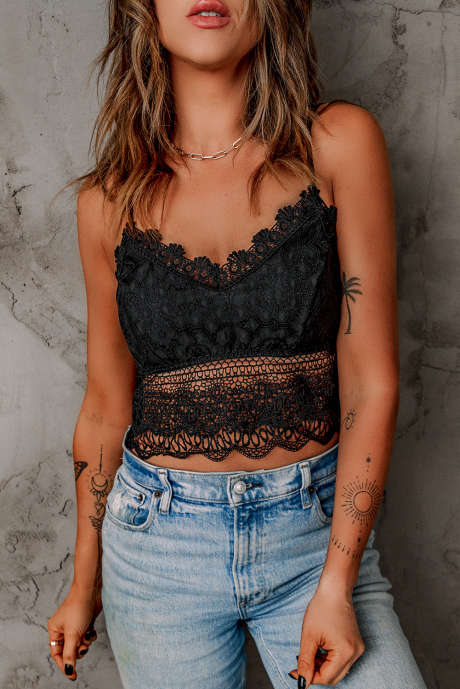 Haut court bralette en dentelle crochetée noire