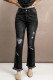 Черные рваные расклешенные джинсы с завышенной талией и бахромой