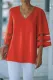 Fiery Red Flare Sleeve V Neck Loose Blouse