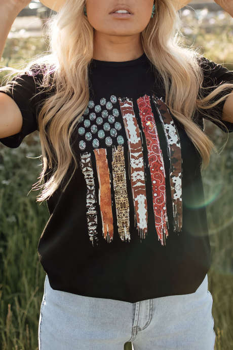 Musta Western American Flag Graphic T-paita