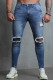 Calça jeans masculina skinny fit azul rasgada