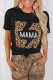 Black MAMA Leopard Lightning Print Graphic T-shirt