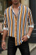 Мужская рубашка с длинным рукавом с многоцветным полосатым принтом и пуговицами