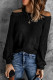 Black Women's Winter Casual Loose Long Sleeve Solid Color Halter Neck Backless Cross Belt Cold Shoulder Ribbed Knit Sweater
