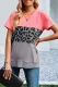 Camiseta de manga corta con estampado de leopardo en bloques de color