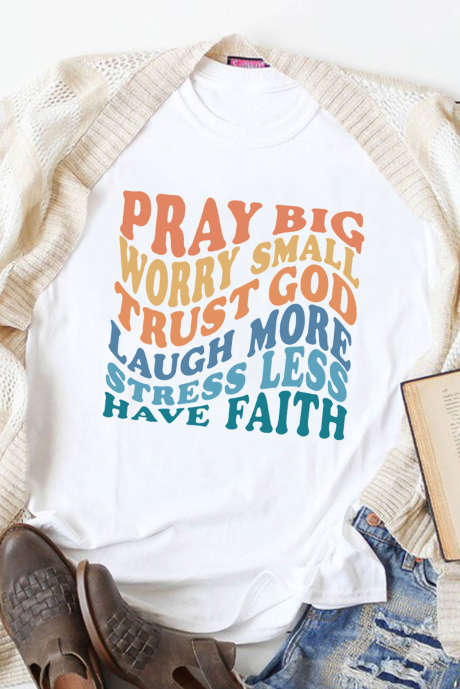 Hvit ha tro inspirert ord print T-skjorte