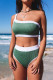 Set bikini verde a vita alta con patchwork monospalla