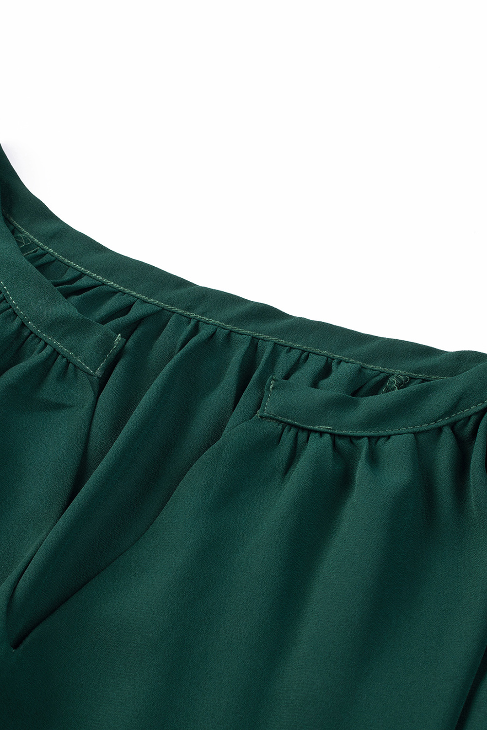 $5.7 Green Split Neck Pleated Loose Top Wholesale