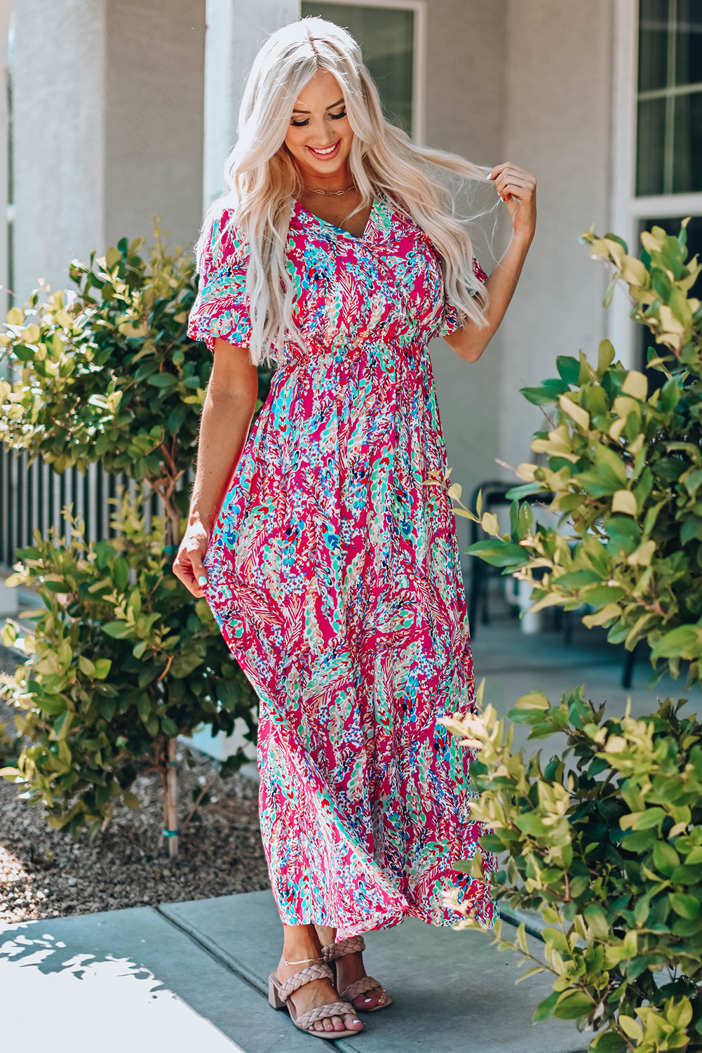 $7.98 Wrap V Neck Floral Maxi Dress Wholesale