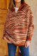 Brown Zebra Striped Knitted Zipped Long Sleeve Sweater