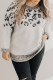 Gray Leopard Knitted O-neck Plus Size Sweater